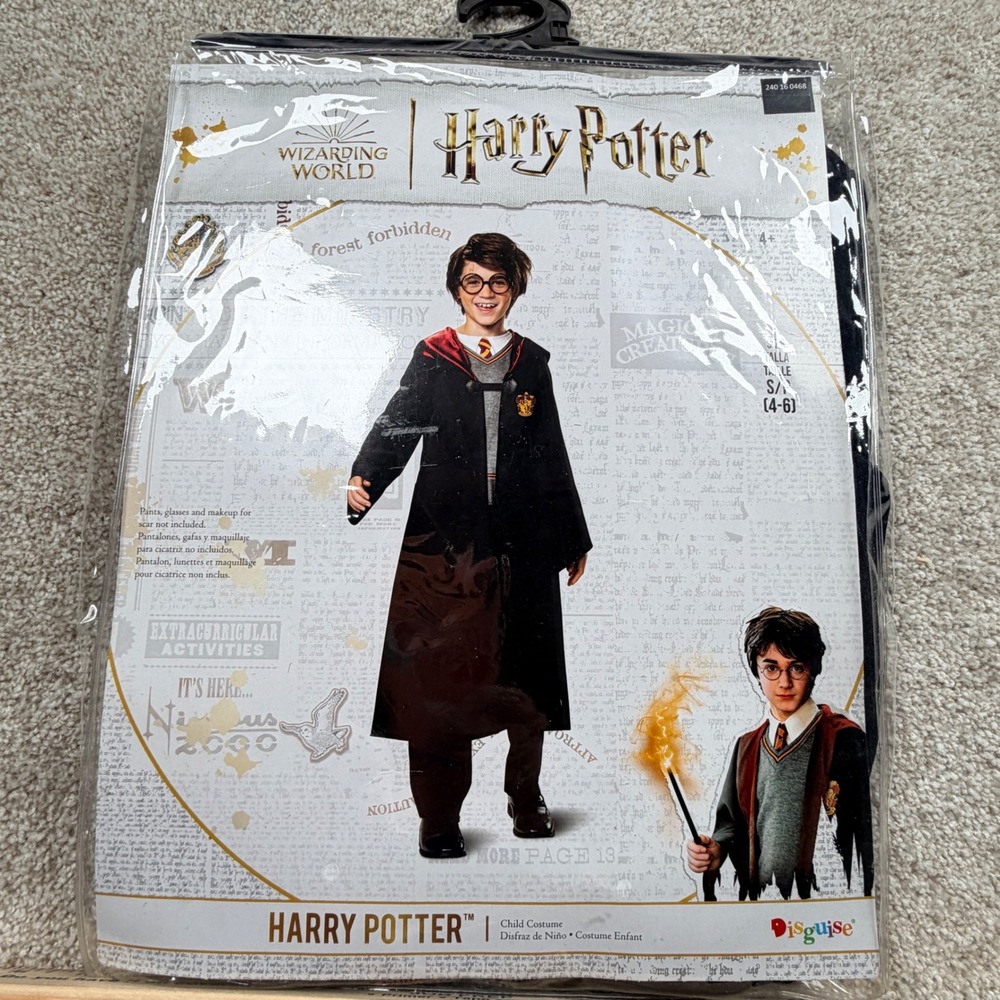 Harry Potter Disguise Child Costume Gryffindor Hooded Robe Shirt Front Kids 4-6